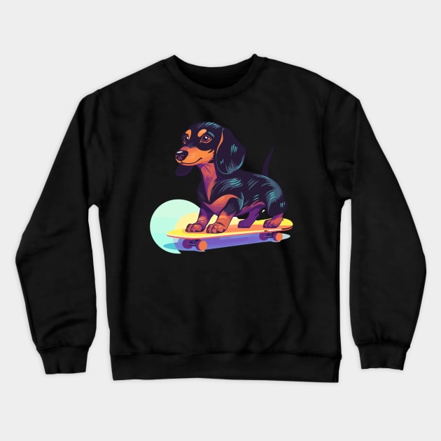 Groovy Dapple Dachshund on Skateboard Crewneck Sweatshirt by TeeCraftsGirl